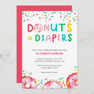 Invitation Donuts & Diapeurs Bébé Sprinkle mignon Colorful Fu