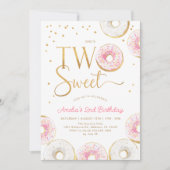 Invitation Donuts d'or rose deux douces 2e anniversaire (Devant)