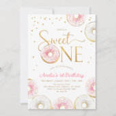 Invitation Donuts d'or rose doux un 1er anniversaire (Devant)