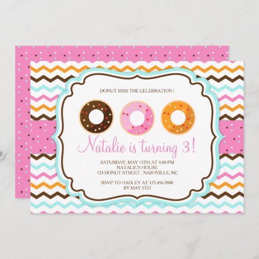 Invitation Donuts doux fête d'anniversaire (Devant / Derrière)