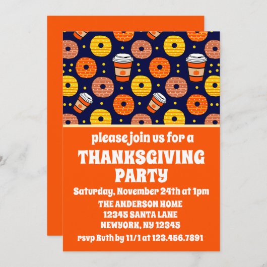 Invitation Donuts et café d'automne à la citrouille Thanksgiv (Devant / Derrière)