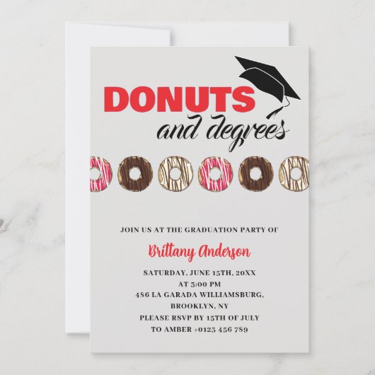 Invitation Donuts et Degrees Fun Graduation Party (Devant)