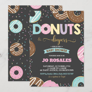 Invitation Donuts et Diapeurs Bébé Fille Douche Doughnut