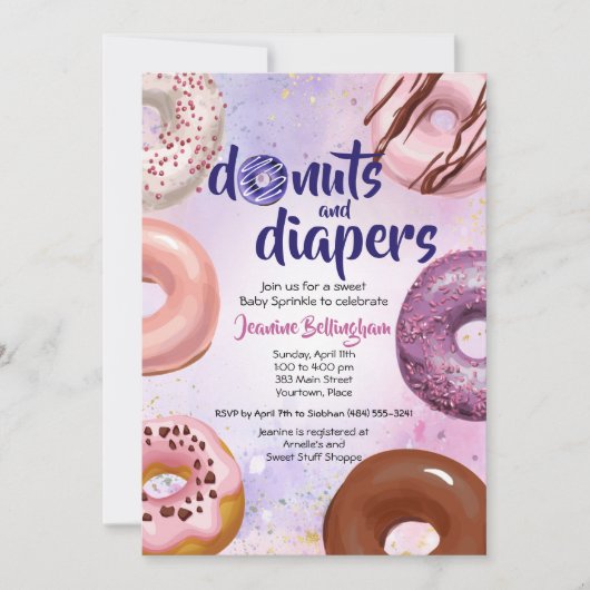 Invitation Donuts et Diapeurs Bébé Sprinkle Douche (Devant)