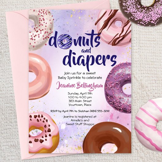 Invitation Donuts et Diapeurs Bébé Sprinkle Douche