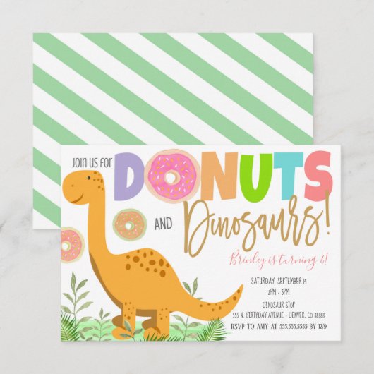 Invitation Donuts et Dinosaures (Devant / Derrière)