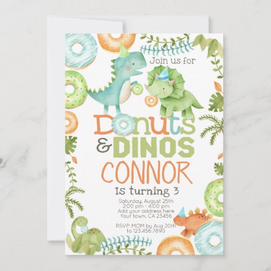 Invitation Donuts et dinosaures (Devant)