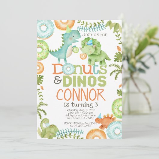 Invitation Donuts et dinosaures (Debout devant)