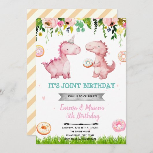 Invitation Donuts et Dinosaures (Devant / Derrière)