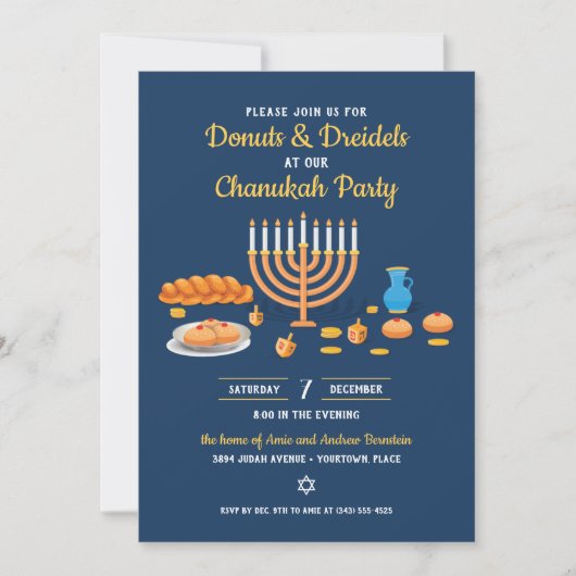 Invitation Donuts et Dreidels Hanoukka (Devant)