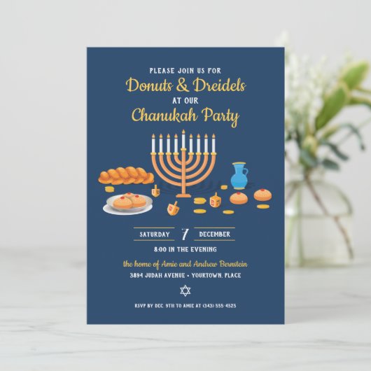 Invitation Donuts et Dreidels Hanoukka (Debout devant)