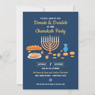 Invitation Donuts et Dreidels Hanoukka