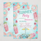 Invitation Donuts, Macarons, Glace Bike Anniversaire (Devant / Derrière)