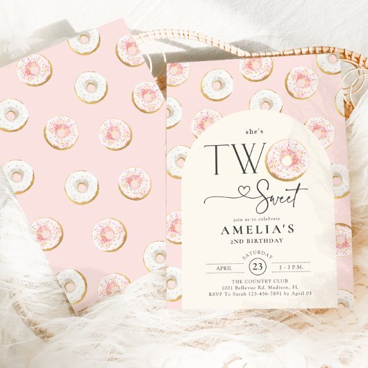 Invitation Donuts Pink Two Sweet 2nd Birthday