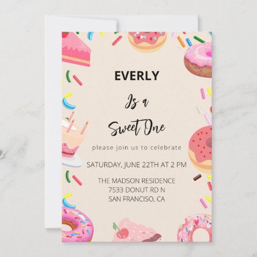 Invitation Donuts Première fête d'anniversaire (Devant)