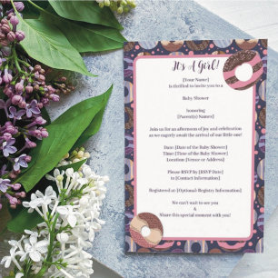 Invitation Donuts Purple Baby Girl Douche