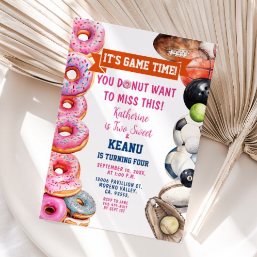 Invitation Donuts Sports Balls Siblings Joint Anniversaire