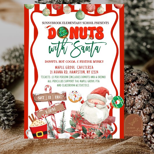 Invitation Donuts verts et rouges avec le Père Noël