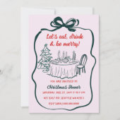 Invitation Doodé à la main rose rouge fête de Noël (Devant)