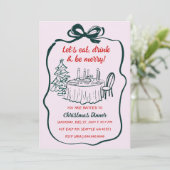 Invitation Doodé à la main rose rouge fête de Noël (Debout devant)
