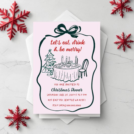 Invitation Doodé à la main rose rouge fête de Noël