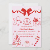Invitation Doodé à la main rose rouge fête de Noël (Devant)