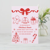 Invitation Doodé à la main rose rouge fête de Noël (Debout devant)