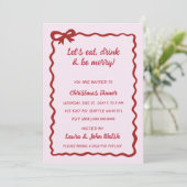 Invitation Doodé main dessiné rose Bow Noël (Debout devant)