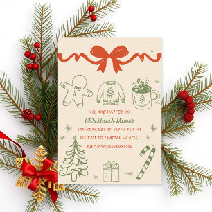Invitation Doodé main dessiné Vintage Green Christmas Party