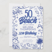 Invitation Doodle à main lunaire 50e anniversaire de plage (Devant)
