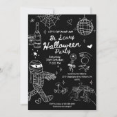 Invitation Doodle à main noire et blanche Fête d'Halloween (Devant)