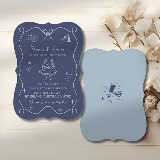 Invitation Doodle Art moderne Scribble bleu dessiné à la main