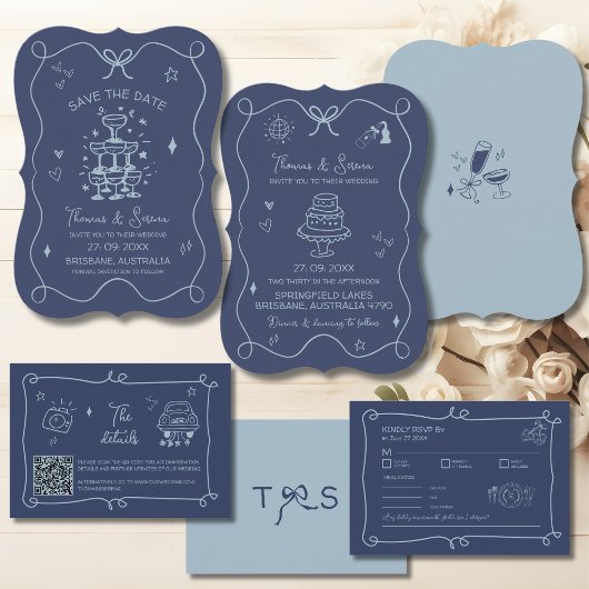 Invitation Doodle Art moderne Scribble bleu dessiné à la main