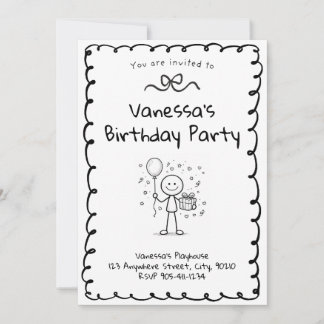 Invitation Doodle Birthday Invitation- Stick Figure Invite