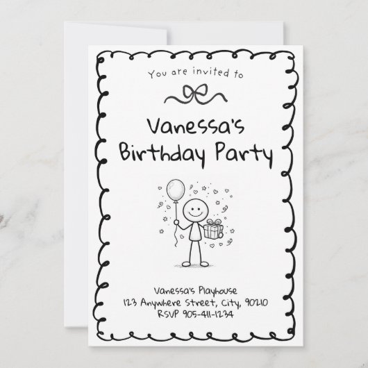 Invitation Doodle Birthday Invitation- Stick Figure Invite (Devant)