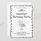 Invitation Doodle Birthday Invitation- Stick Figure Invite (Devant / Derrière)