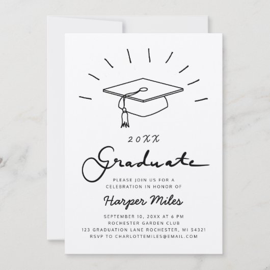Invitation Doodle casquette de graduation de papier kraft rus (Devant)