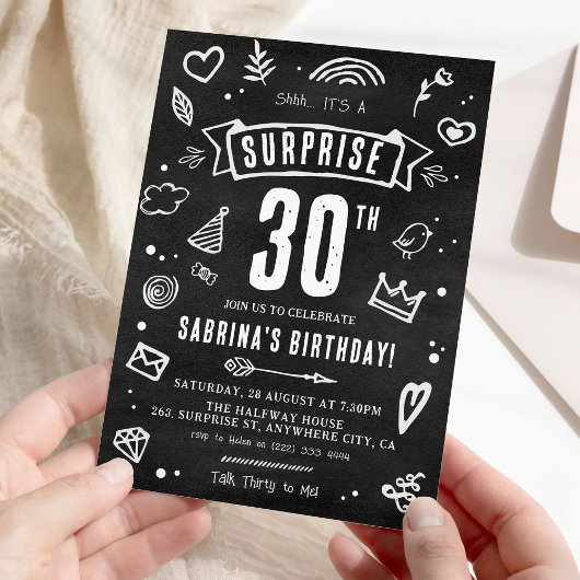 Invitation Doodle Chalkboard amusant Surprise 30e anniversair