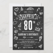 Invitation Doodle Chalkboard amusant Surprise 80e anniversair (Devant)