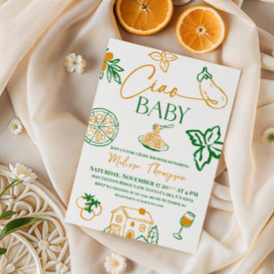 Invitation Doodle Ciao Baby Pâtes et Pizza Baby Shower Italie