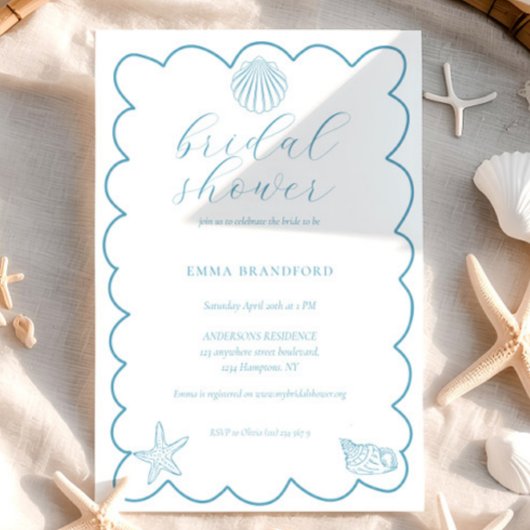Invitation Doodle Côtière Bleu Blanc Shower de Mariage