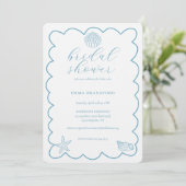 Invitation Doodle Côtière Bleu Blanc Shower de Mariage (Debout devant)