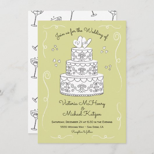 Invitation Doodle croquis Funky Mariage Cake (Devant / Derrière)