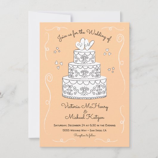 Invitation Doodle croquis Funky Mariage Cake (Devant)