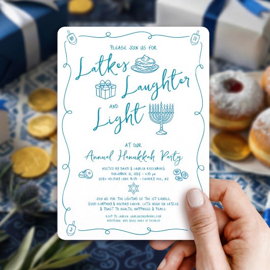 Invitation Doodle de joie de Latke de Hanukkah Lumière Fantai