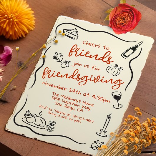 Invitation Doodle de Thanksgiving Friendsgiving