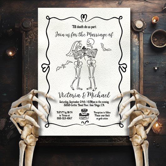 Invitation Doodle dessiné à la main Skeleton marié & Mariage 