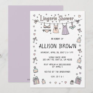 Invitation Doodle dessinée à la main lingerie douche enterrem