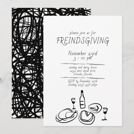 Invitation Doodle d'illustration pour Friendsgivin (Devant / Derrière)
