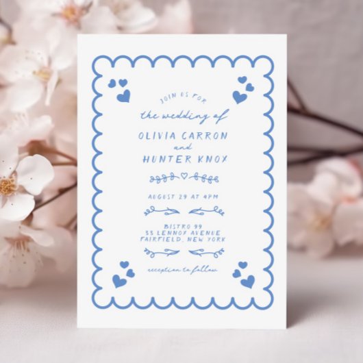 Invitation Doodle d'onde funky illustré Mariage écrit à la ma